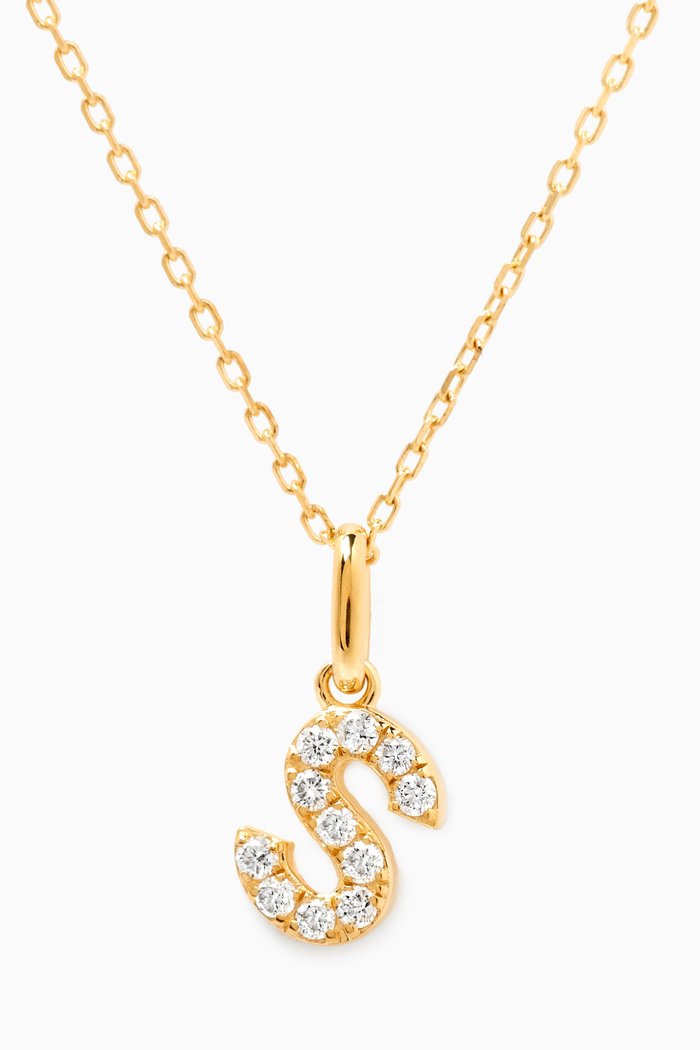 S Letter Diamond Necklace in 18kt Gold, Neutral