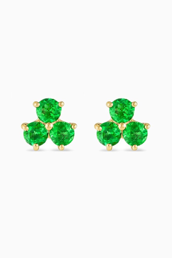 Colombian Emerald Cluster Stud Earrings in 18kt Gold, Green