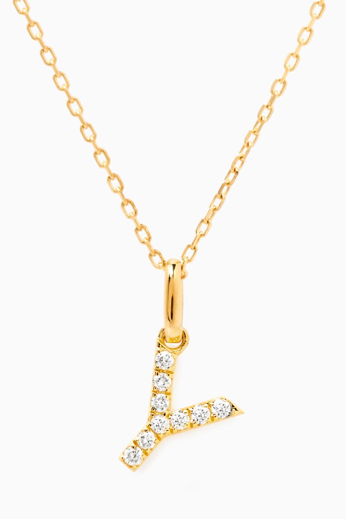 Y Letter Diamond Necklace in 18kt Gold, Neutral