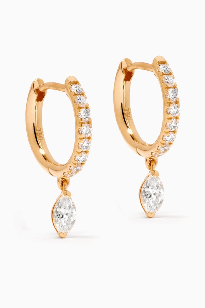 

Marquise Diamond Drop Hoops in 18k Yellow Gold, White