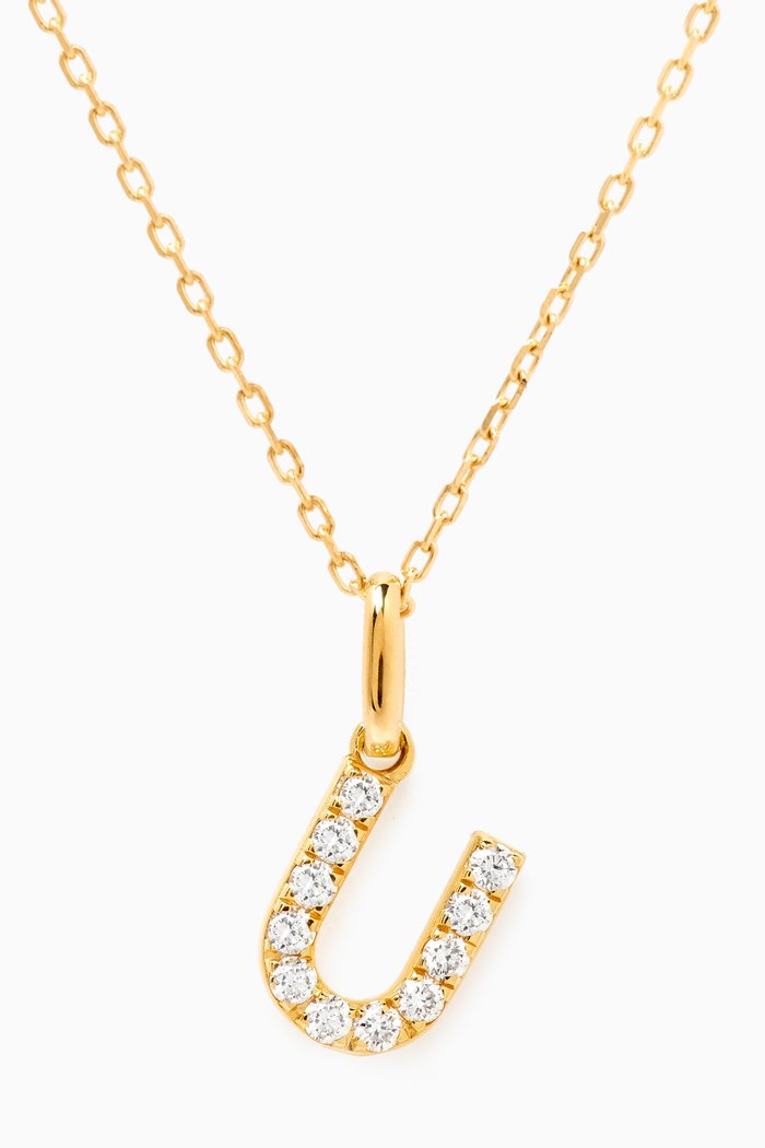 U Letter Diamond Necklace in 18kt Gold, Neutral