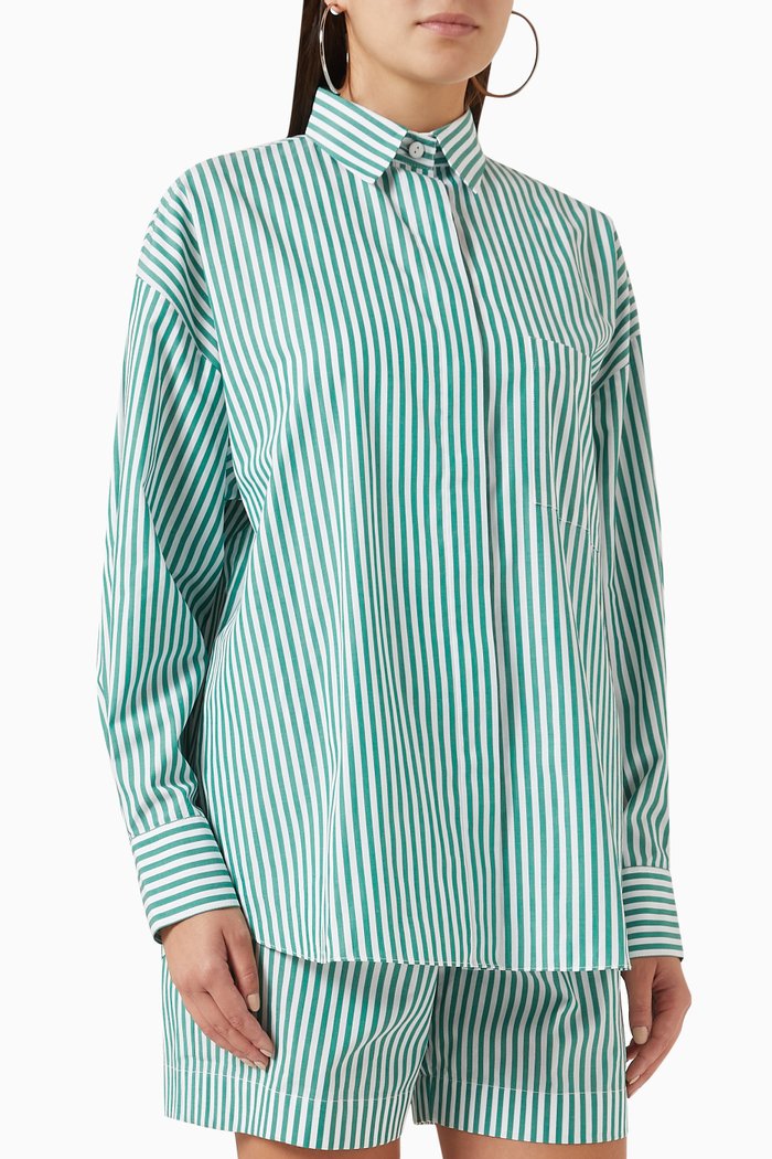 

Afreen Striped Shirt in Cotton, Green