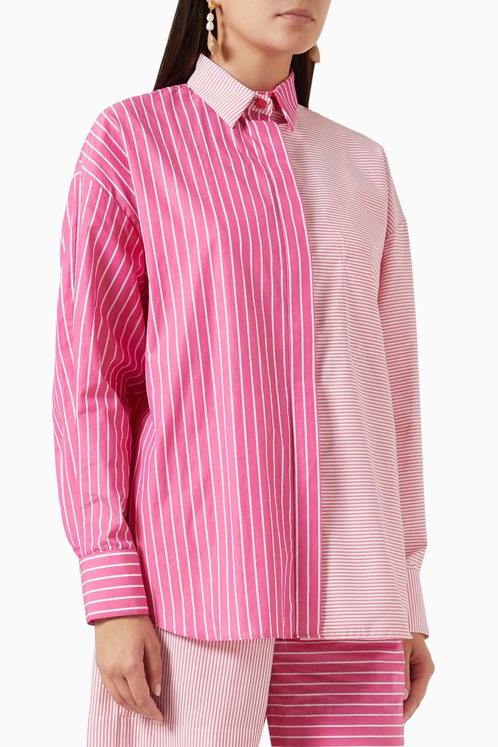

Afreen Striped Shirt in Cotton, Pink