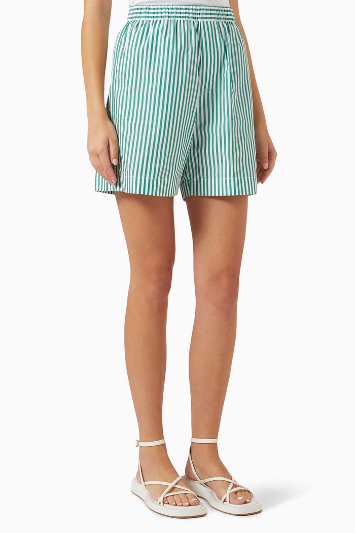 

Afreen Striped Shorts in Cotton, Green