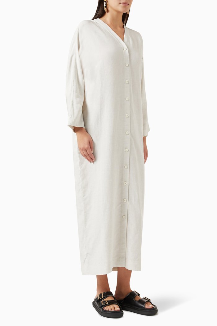 

Anma Button-down Dress in Linen Blend, Neutral