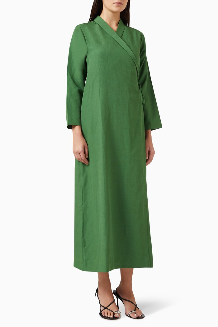 

Maha Wrap Dress in Linen Blend, Green
