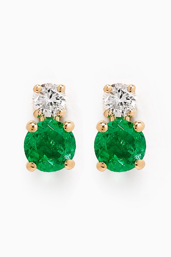 

Colombian Emerald Mini Cluster Diamond Earrings in 18kt Yellow Gold, Green