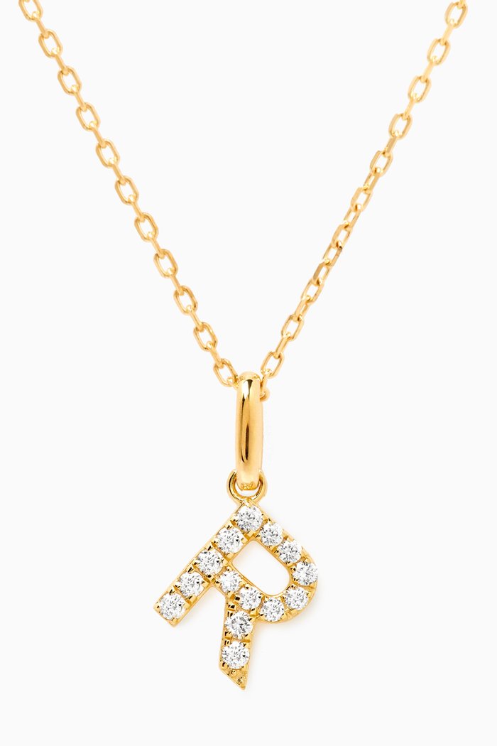 

R Letter Diamond Necklace in 18kt Gold, Neutral