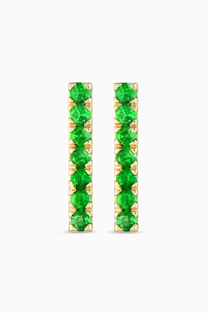 

Colombian Emerald Bar Earrings in 18kt Gold, Green