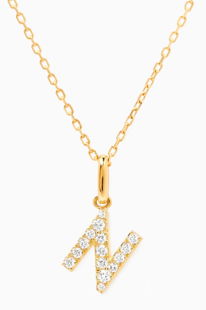 

N Letter Diamond Necklace in 18kt Gold, White