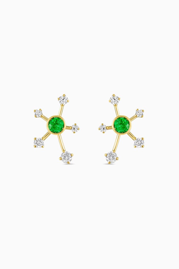 

Galaxy Colombian Emerald Diamond Studs in 18kt Gold, Green