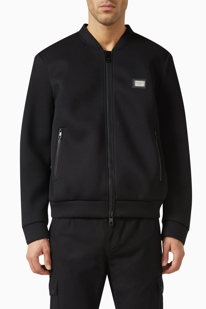 

Bomber Jacket in Technical Piqué, Black