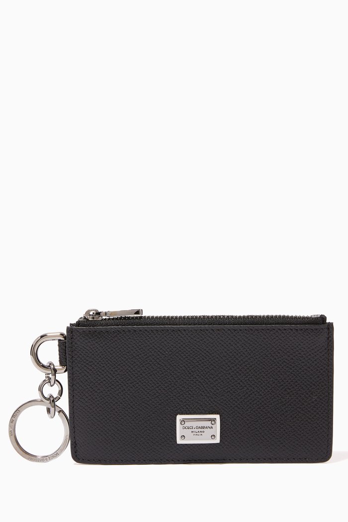 

Logo Plaque Cardholder in Dauphine Leather, Black