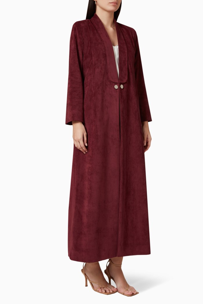 Structured Tux Abaya in Velvet, Burgundy