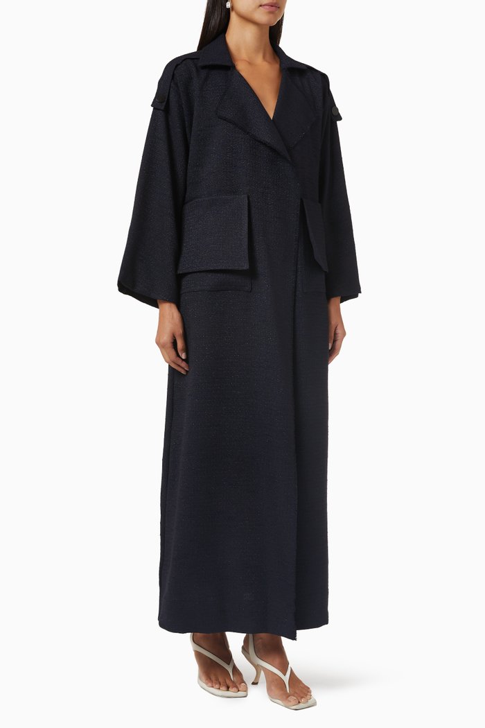 

Winter Trench Abaya in Tweed, Blue