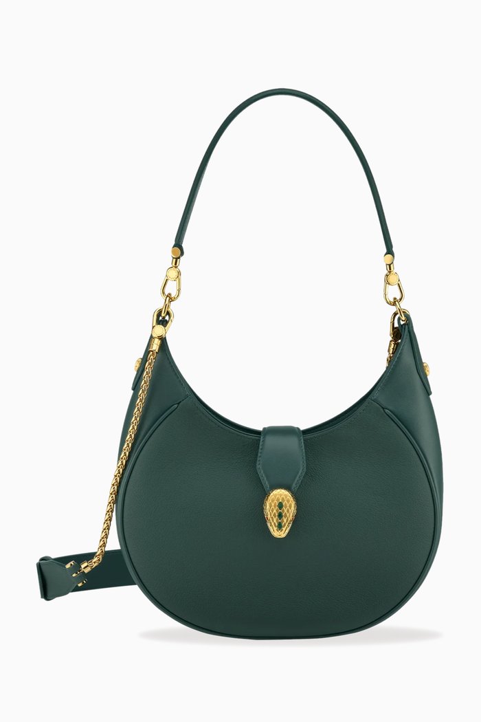

Medium Serpenti Ellipse Shoulder Bag in Leather, Green