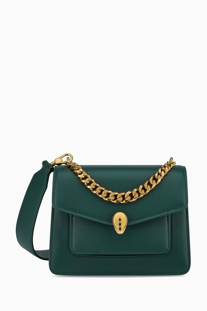 

Small Serpenti Forever Maxi Chain Crossbody Bag in Leather, Green