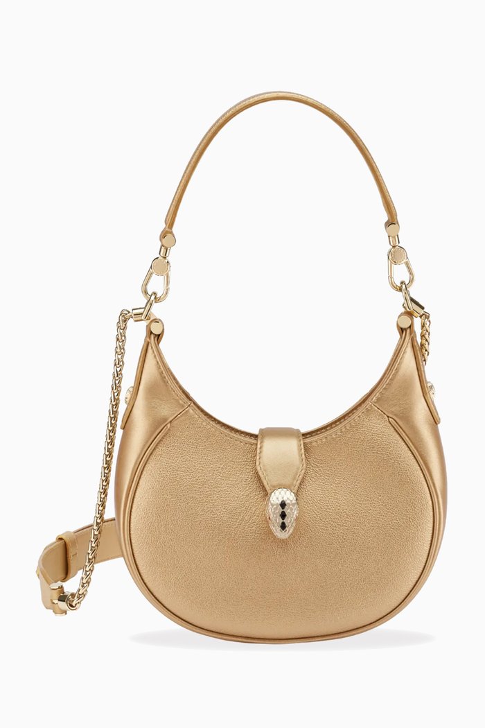 

Small Serpenti Ellipse Shoulder Bag in Metallic Leather, Gold