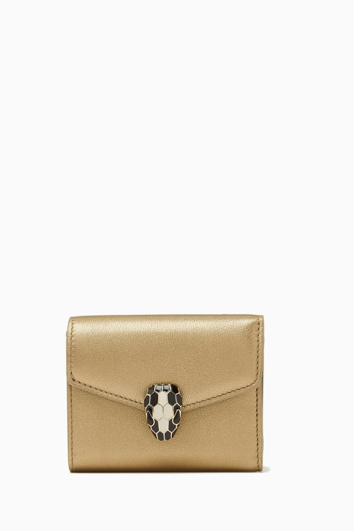 

Serpenti Trifold Wallet in Leather, Gold