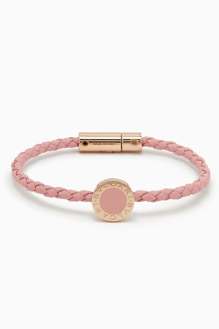 BVLGARI BVLGARI Enamel Bracelet in 18kt Rose Gold & Leather, Pink