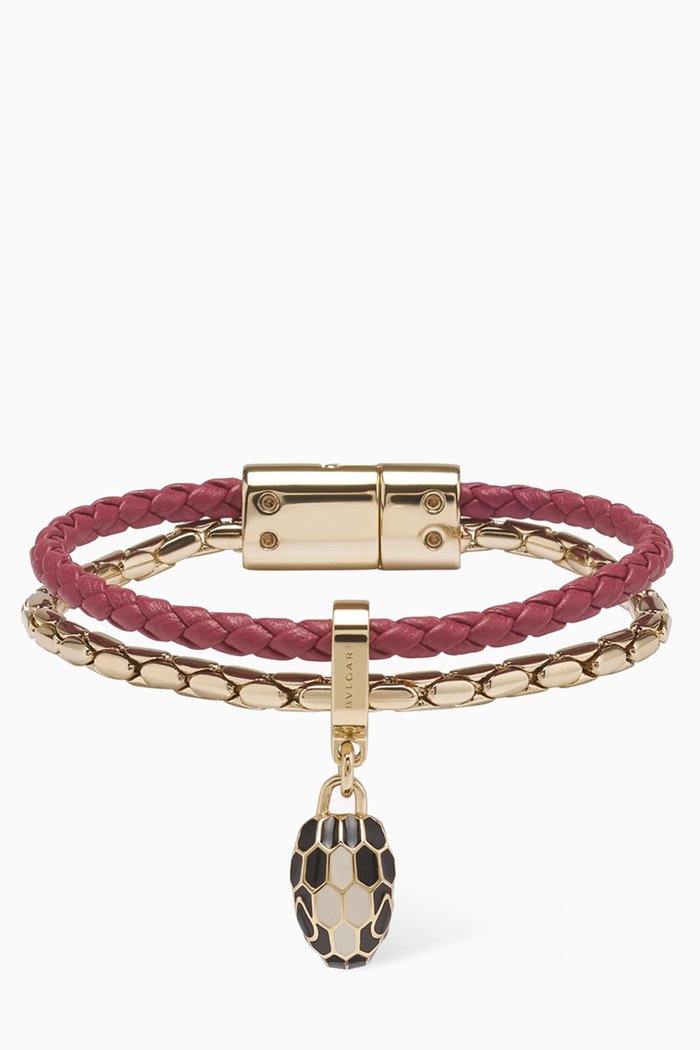 Serpenti Forever Bracelet in Braided Leather, Red