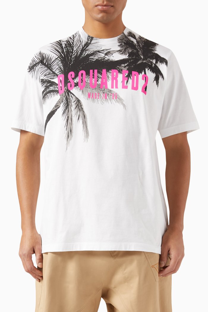 

D2 Palms Slouch T-shirt in Cotton Jersey, White