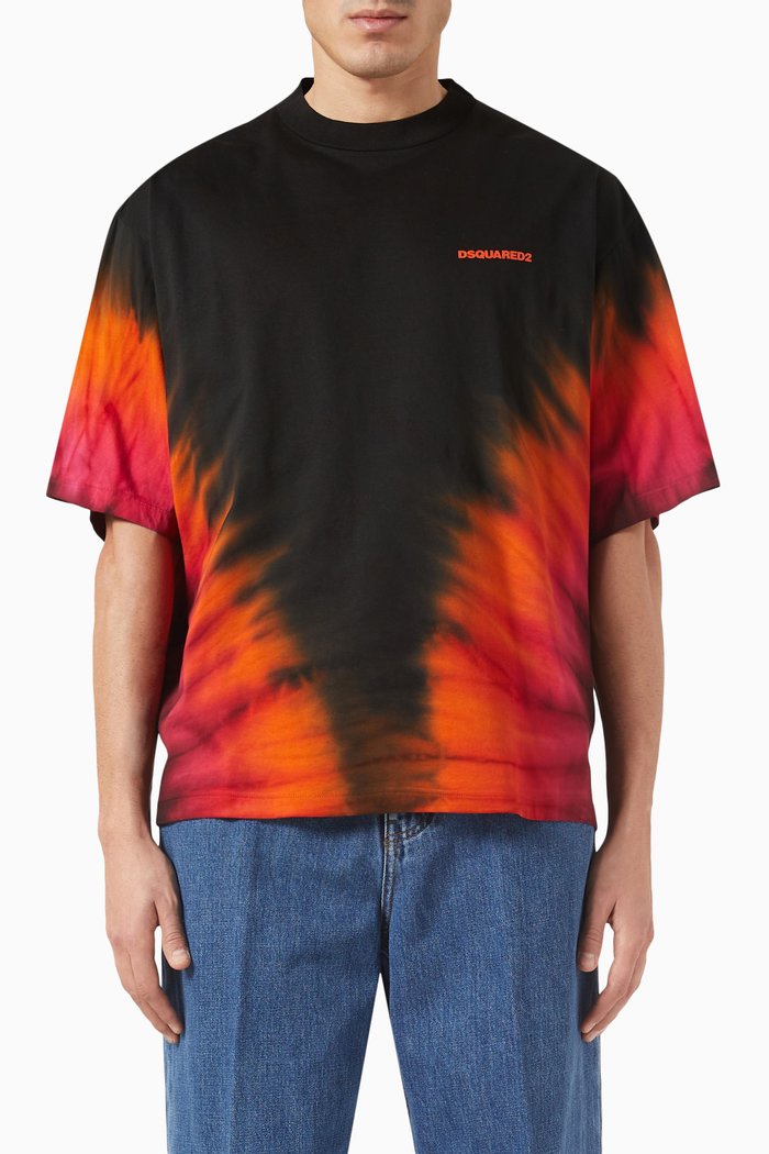 Oversized Flame Dropped T-Shirt in Cotton, Black