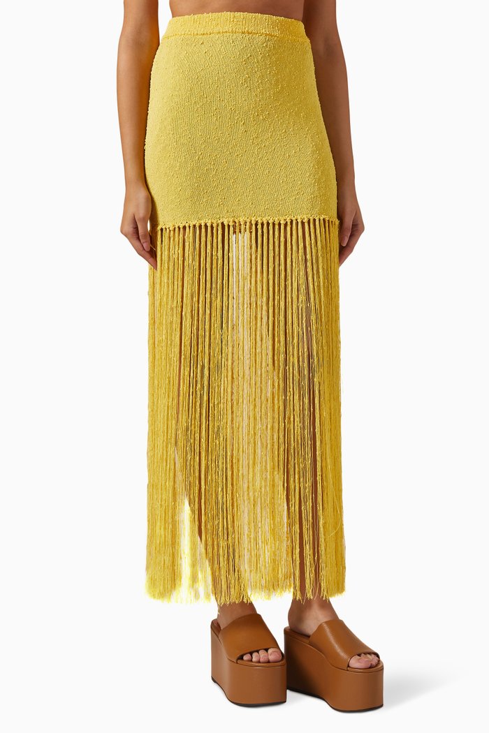 

Textured Fringe-trim Skirt, Yellow