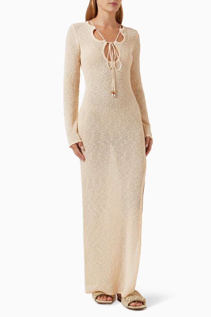 Cut-out Maxi Dress in Boucle-knit, White