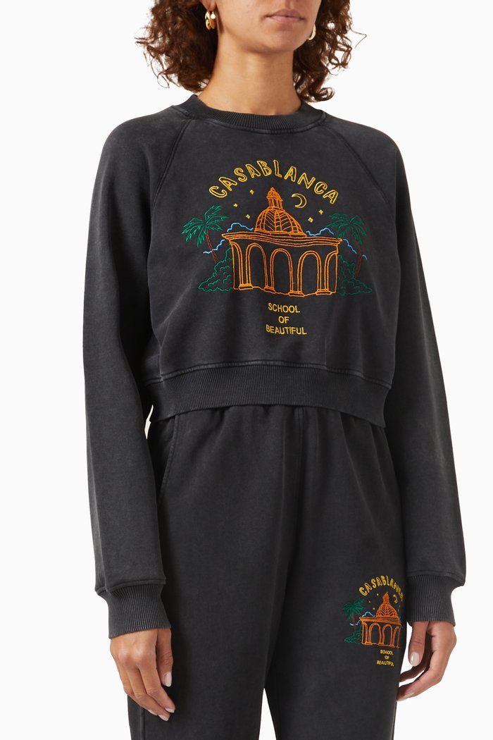 

School of Beautiful Embroidered Sweatshirt in Cotton, Black
