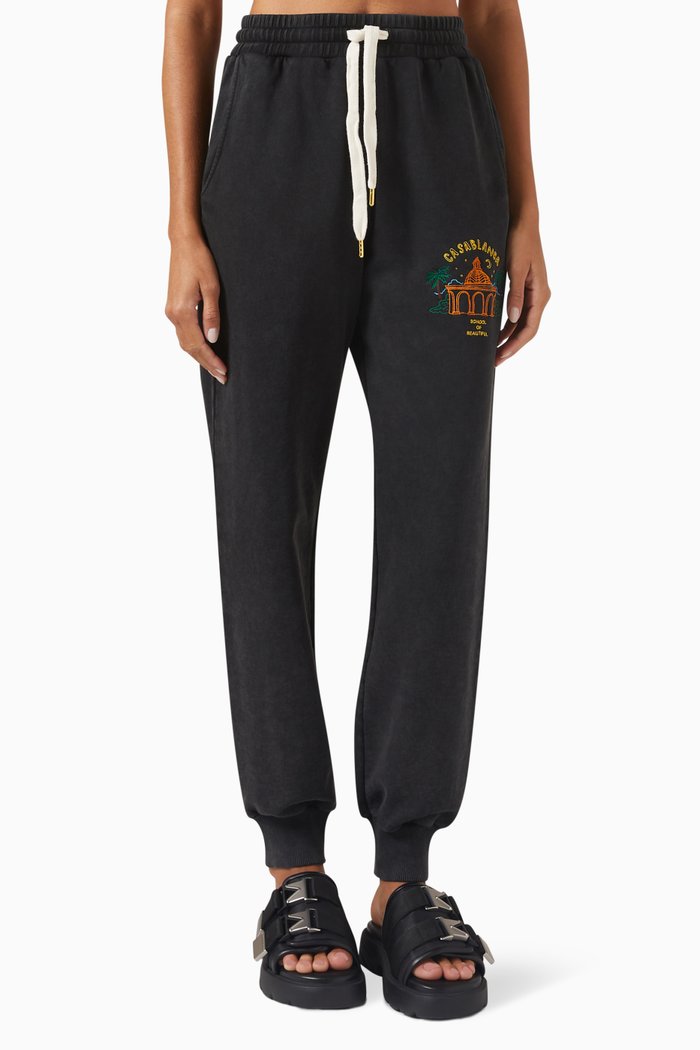 

School of Beautiful Embroidered Sweatpants in Cotton, Black