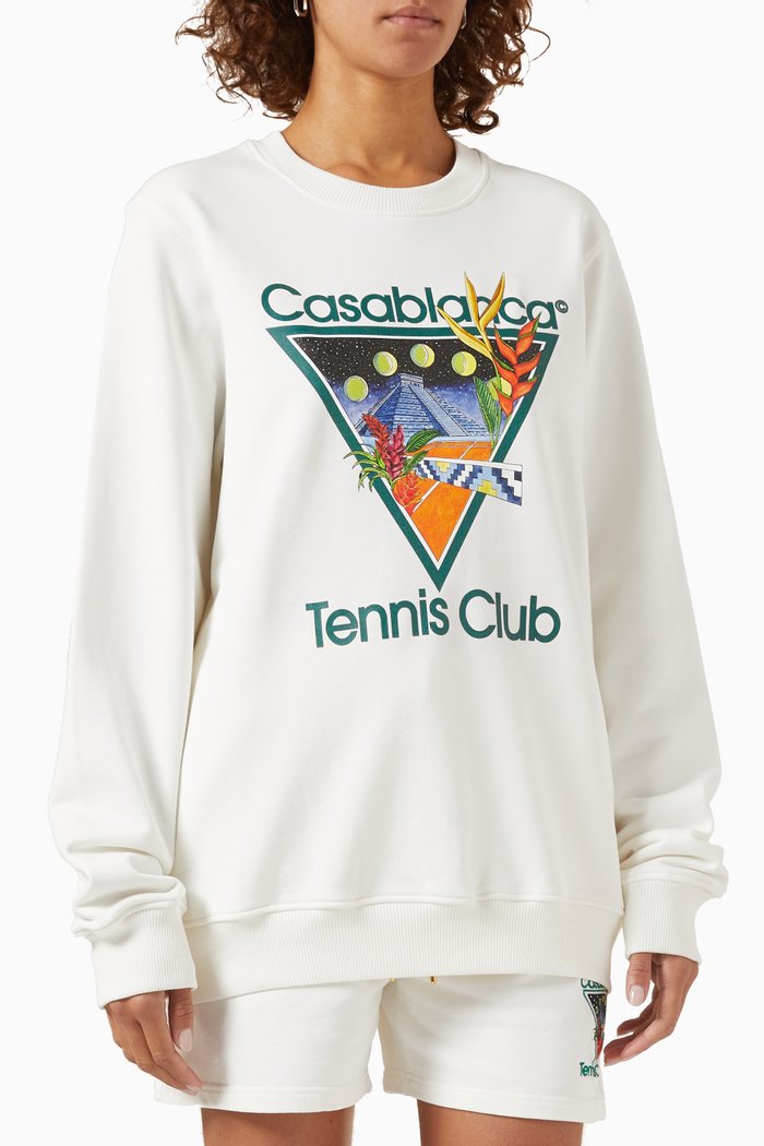 

Tennis Club Icon Print Sweatshirt in Cotton, White