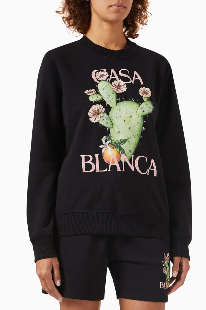 

Cactus et Orange Embroidered Sweatshirt in Cotton, Black