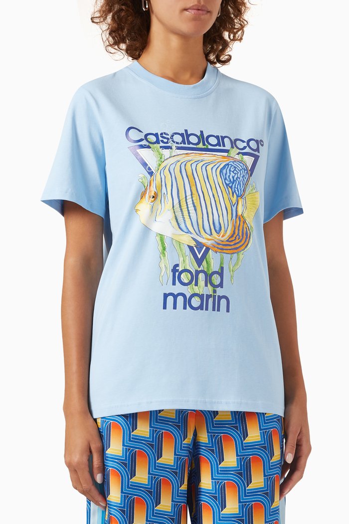 

Fond Marin Print T-shirt in Cotton, Blue