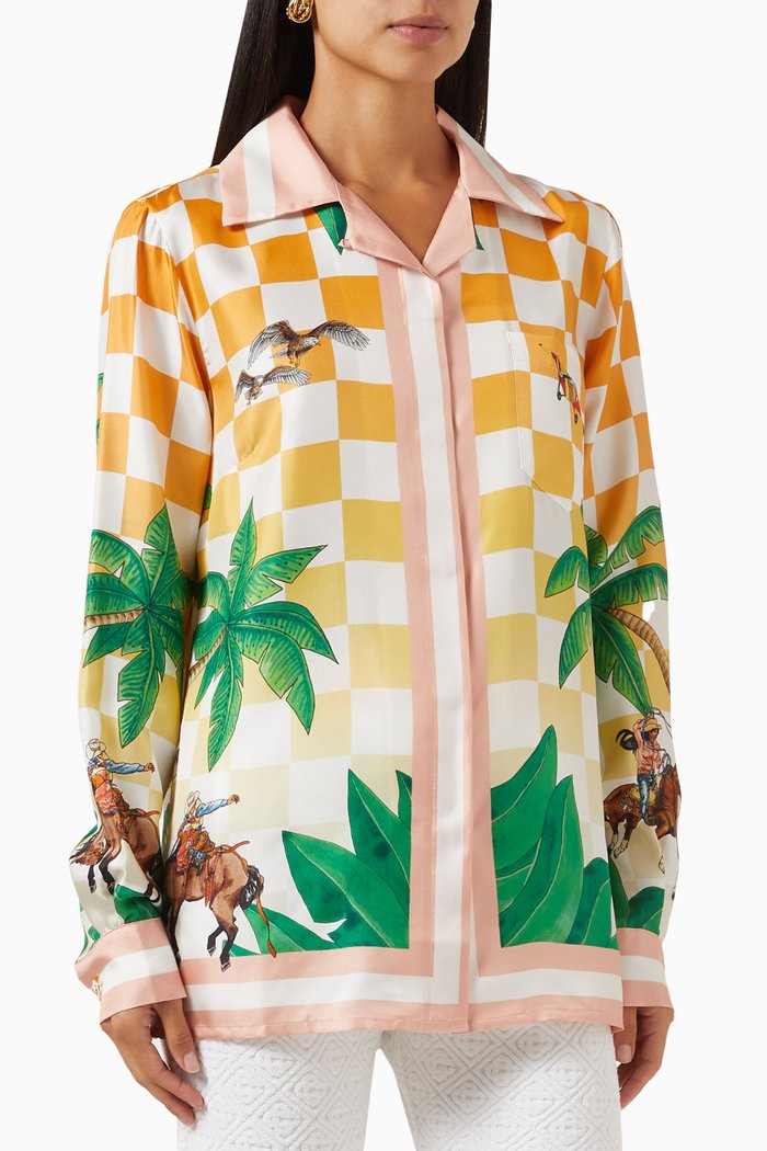 

Cuban Collar Shirt in Silk, Multicolour