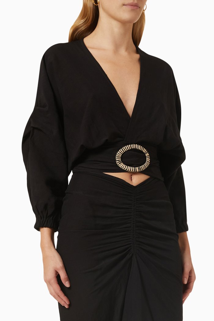 

Mina Crop Top in Linen, Black