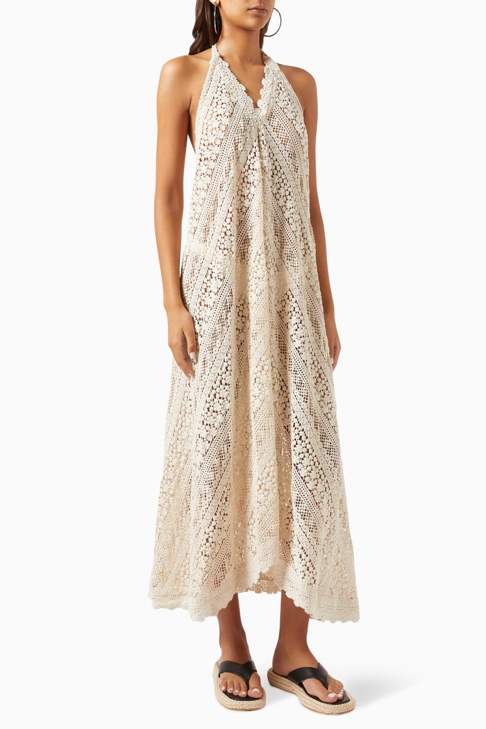 

Mona Maxi Dress in Crochet, Neutral