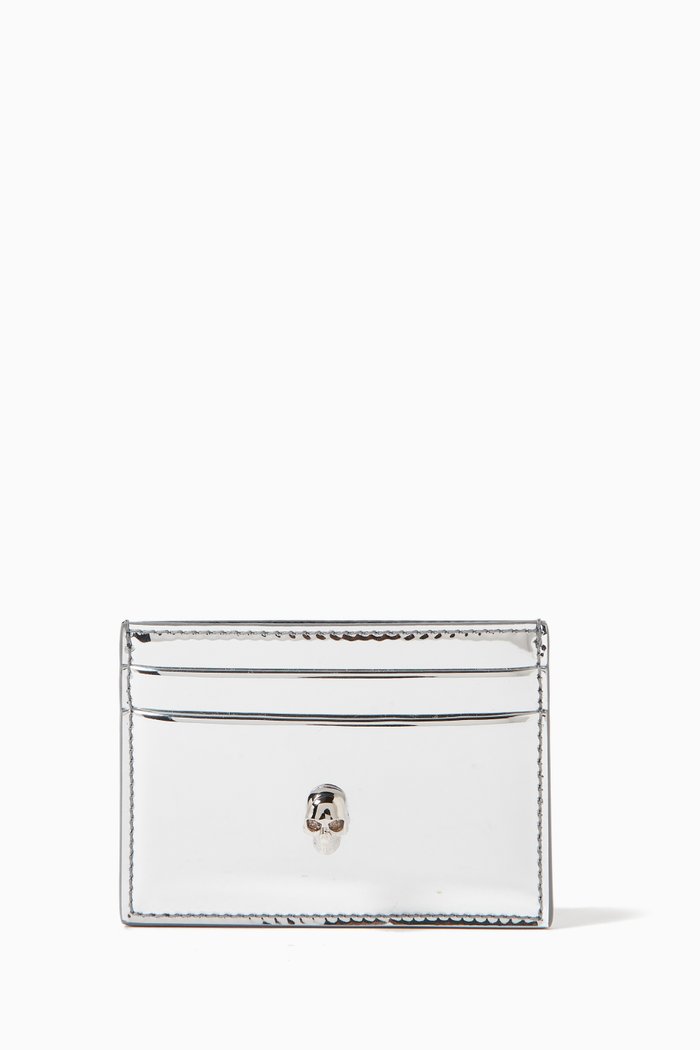 

Skull Card Holder in Metallic Leather, Silver