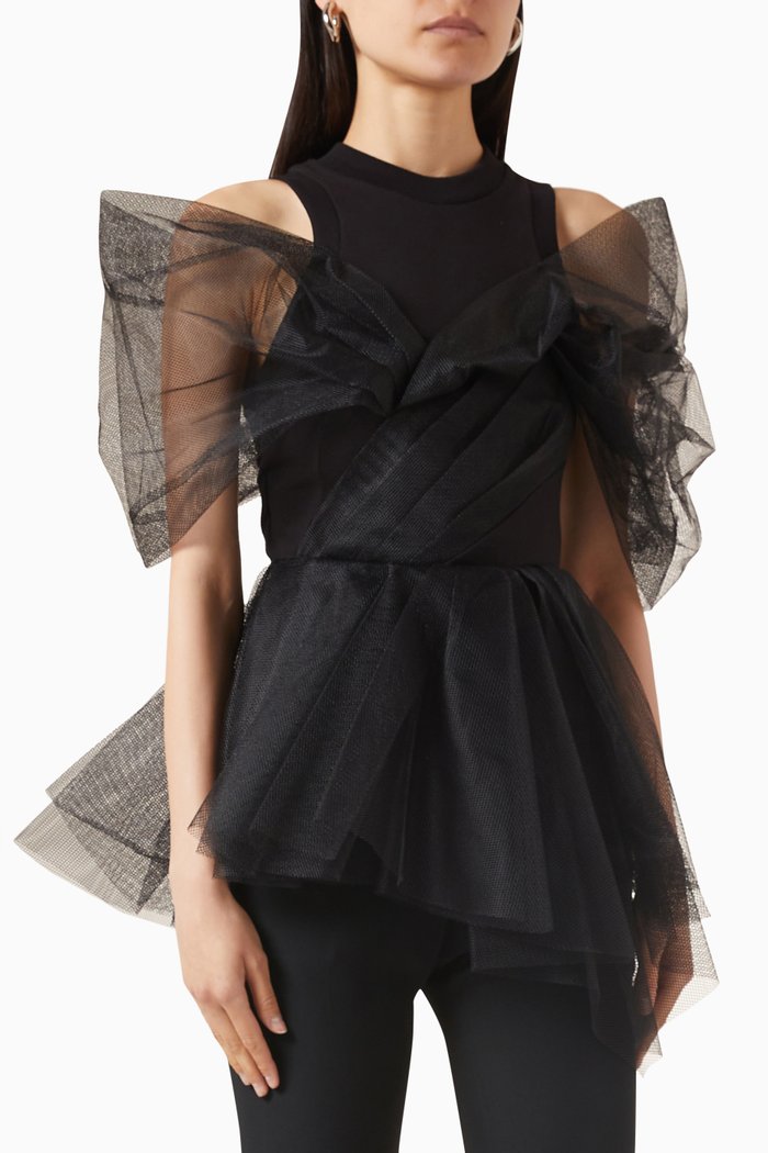 

Cut & Sew Layered Top in Jersey & Tulle, Black