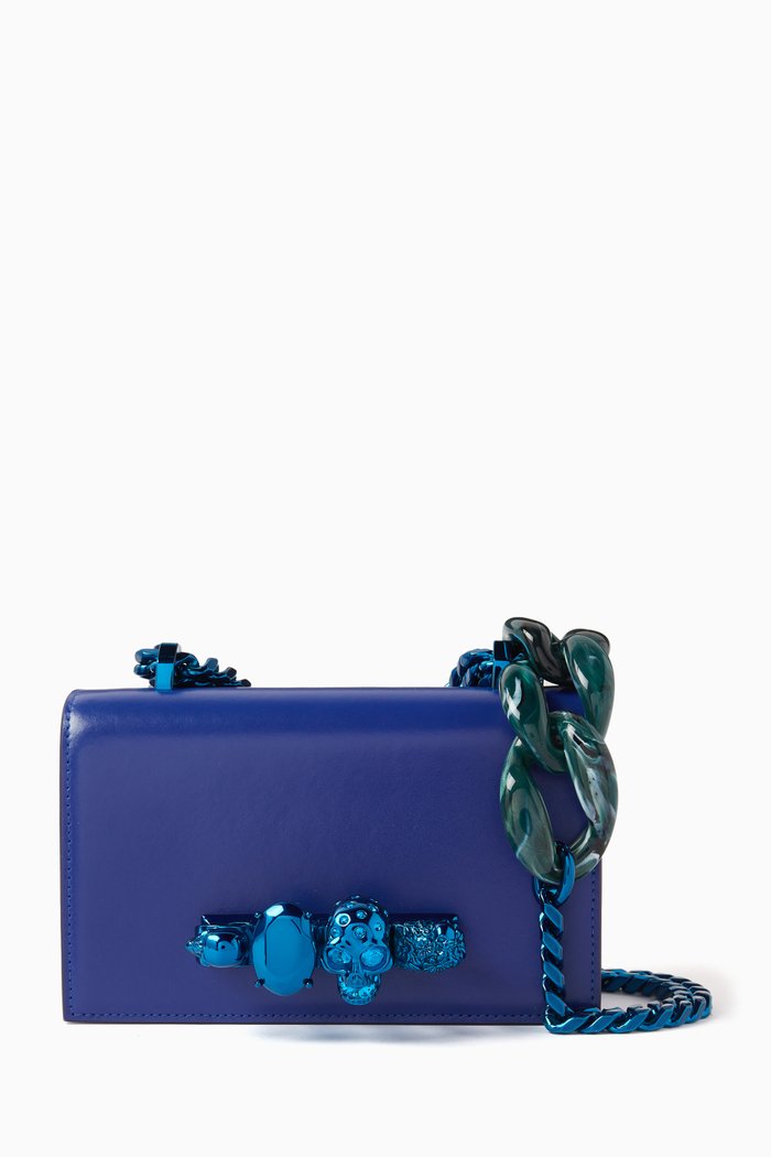 

Mini Skull Jewel Chain Shoulder Bag in Leather, Blue