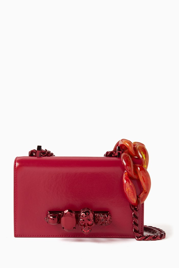 

Mini Skull Jewel Chain Shoulder Bag in Leather, Red