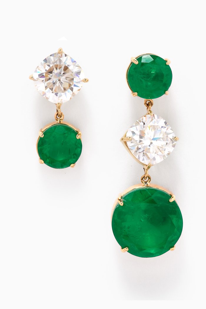 

Mismatched Emerald & Topaz Earrings in 18kt Gold