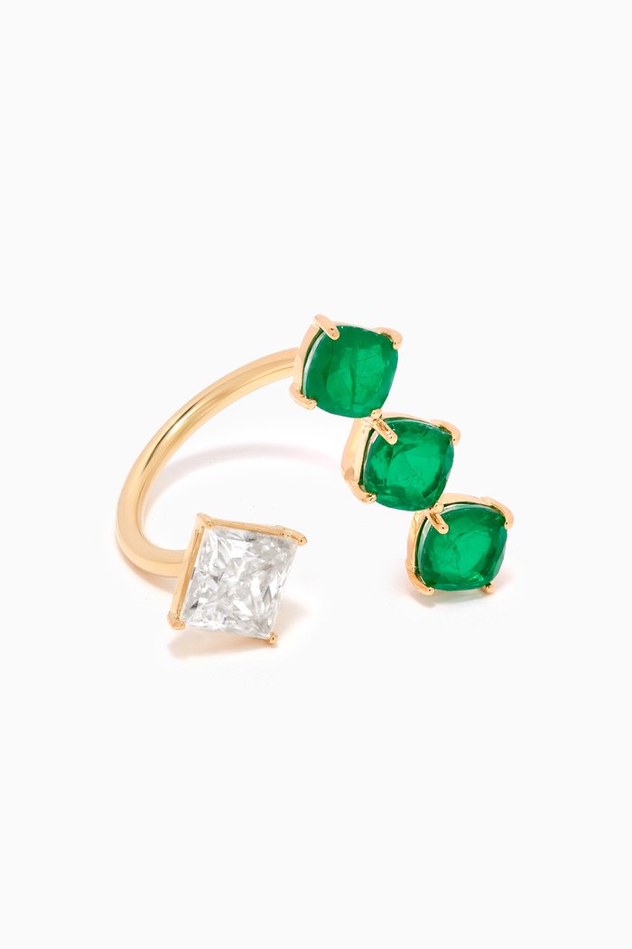 

Emerald & Topaz Open Ring in 18kt Gold