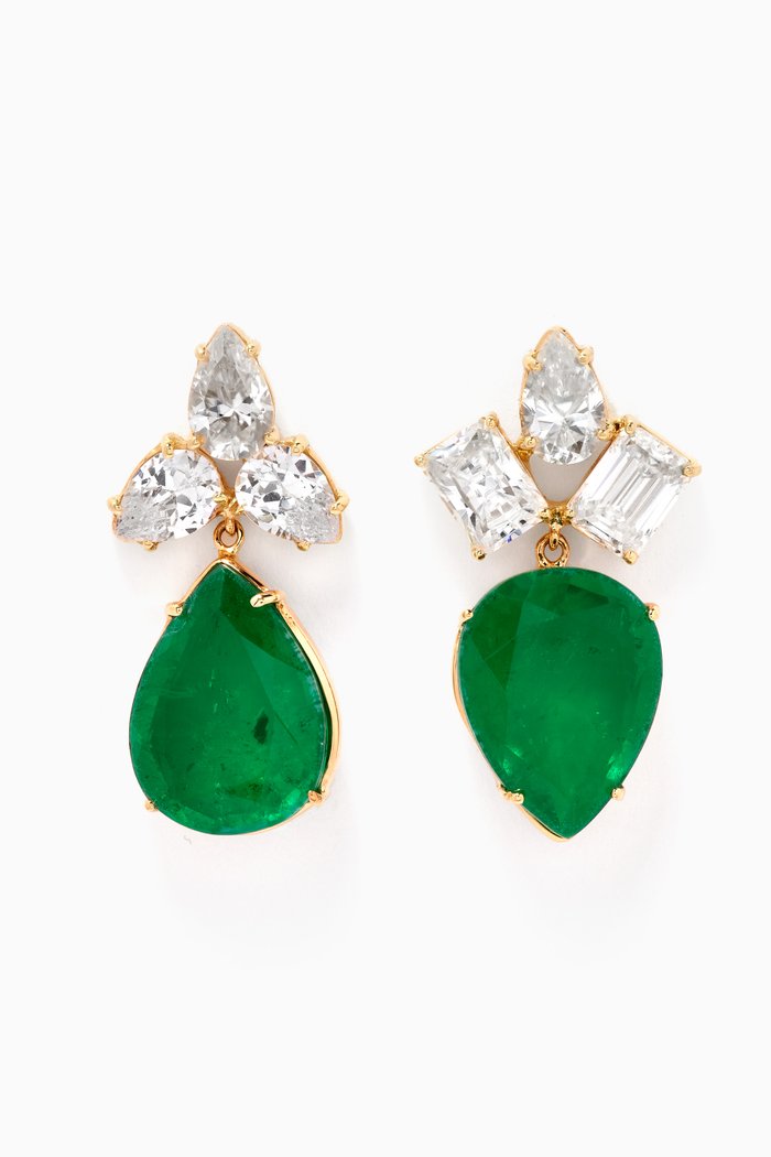 

Mismatched Emerald & Topaz Earrings in 18kt Gold