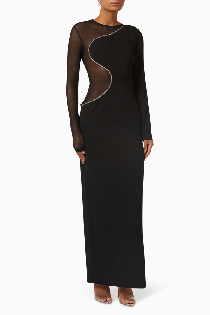 

Tana Sheer Gown in Bonded Crepe & Mesh, Black