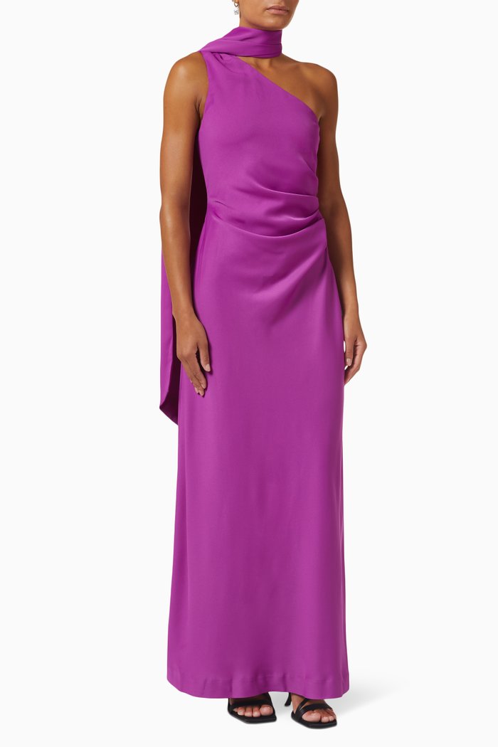 

Ellison Neck Wrap Gown in Satin, Purple