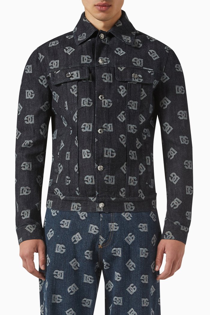 

Monogram-print Jacket in Jacquard Denim, Blue