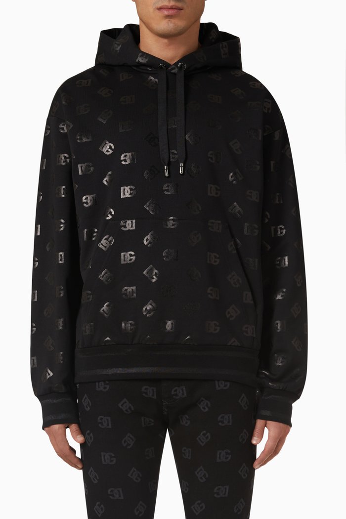 Logo Hoodie in Cotton, Black