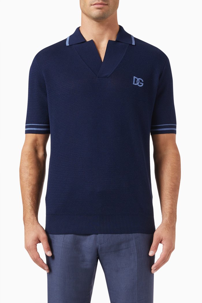 

Mesh-Stitch Polo Shirt in Cotton, Blue