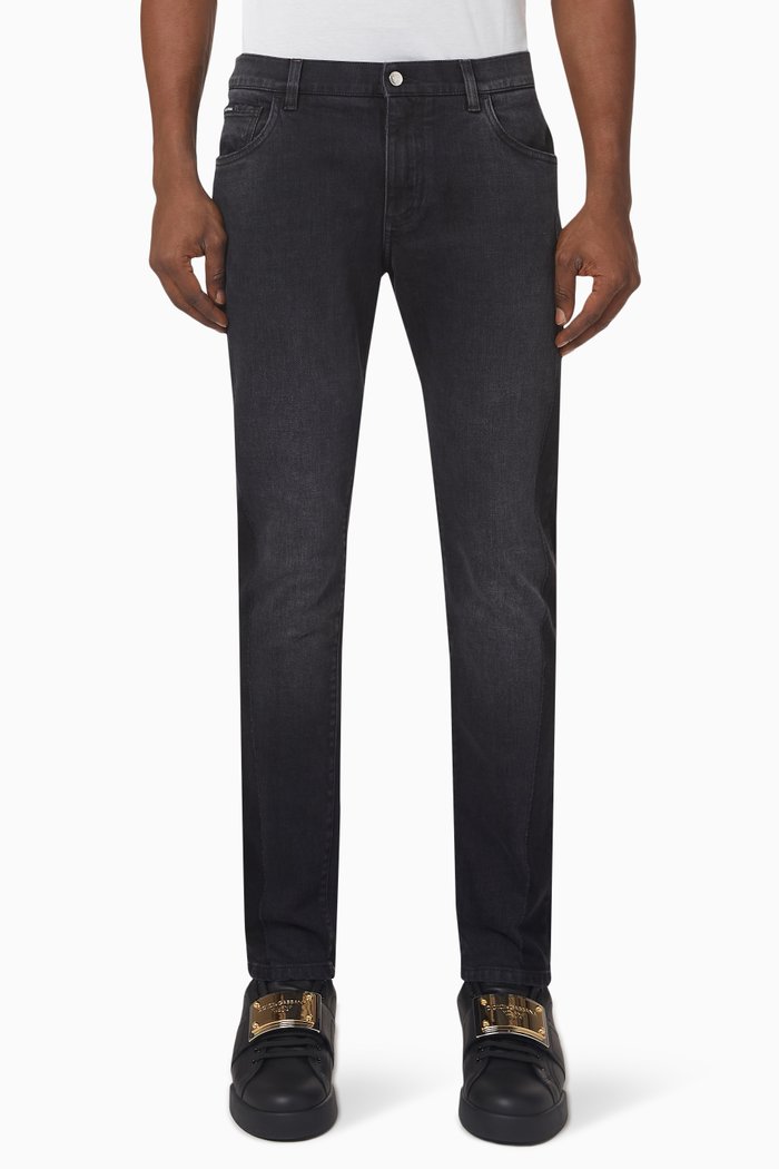 

Logo Plaque Slim-fit Jeans in Denim, Black